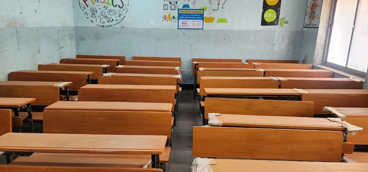 A classroom with new benches at Gundavali Mumbai Public School