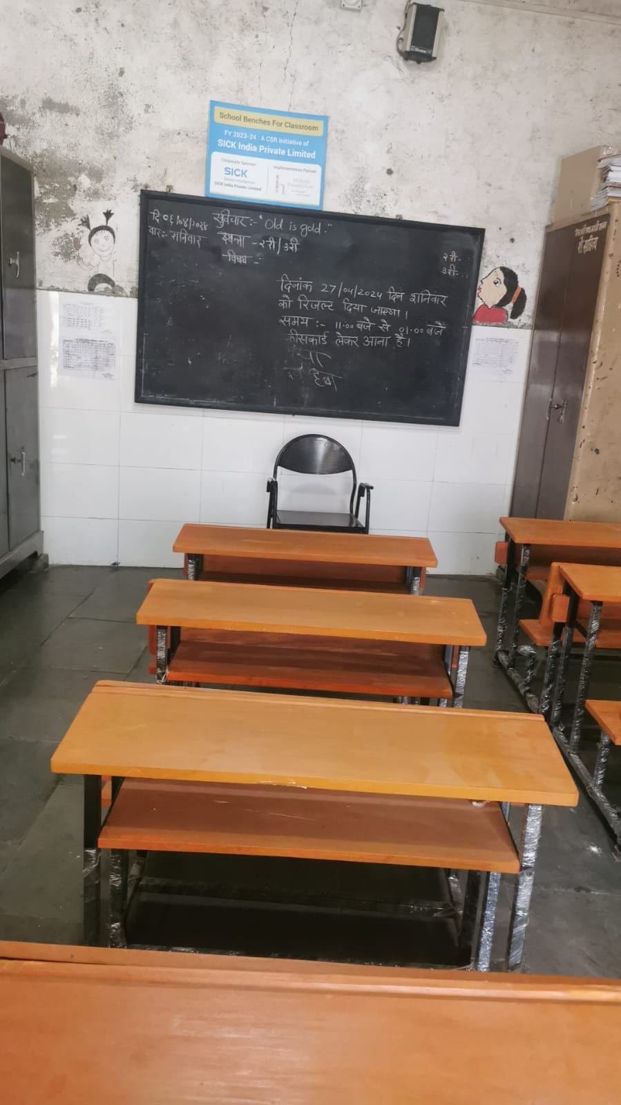 A classroom with the new benches at Hilda Castelino School