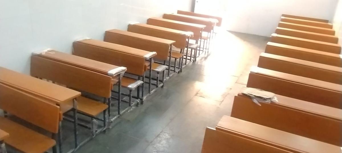 Rows of new benches at Hilda Castelino School