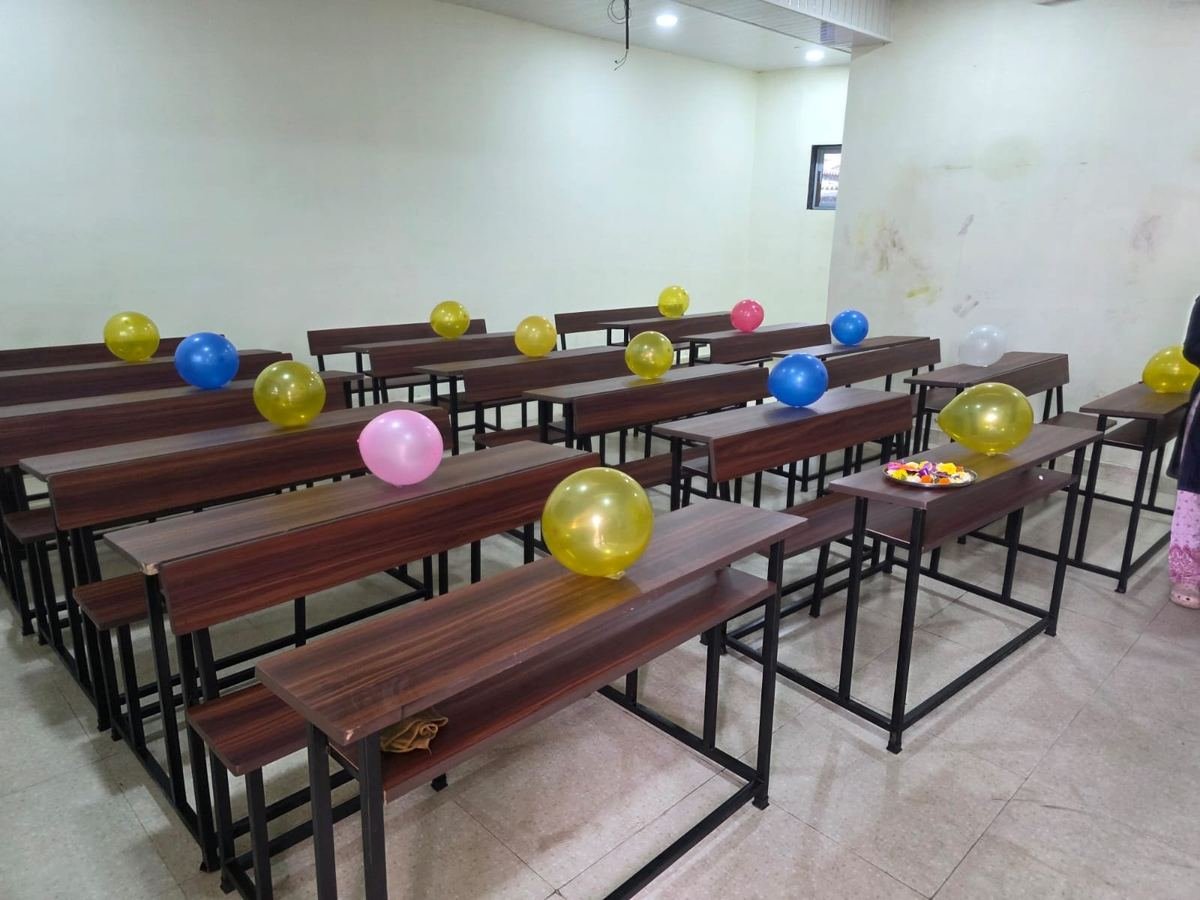 A classroom with the new benches