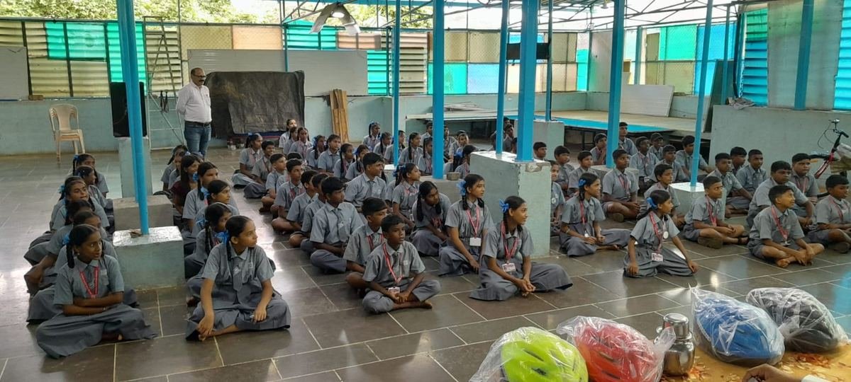 Students at the bicycle distribution