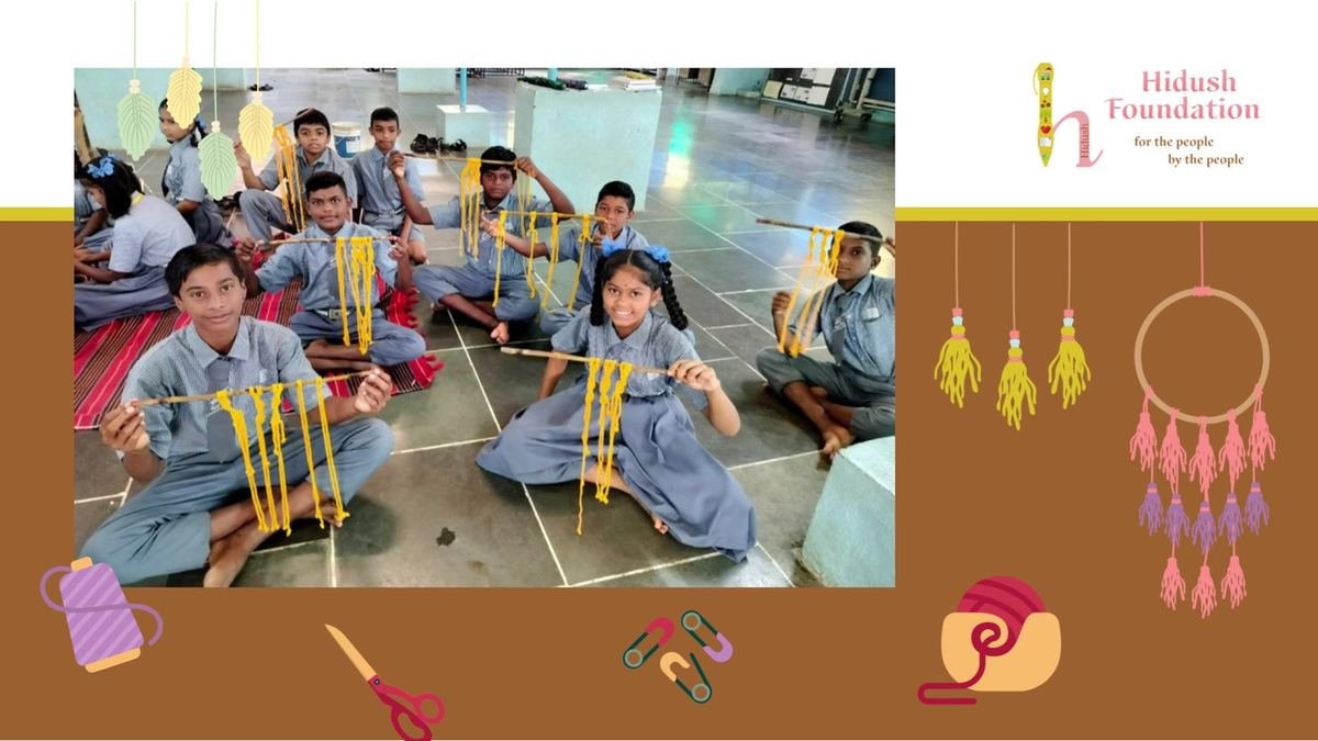 Students show their macrame work