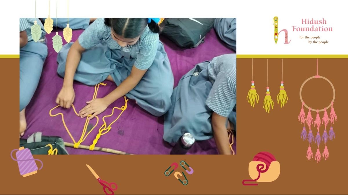 A student learning macrame knots