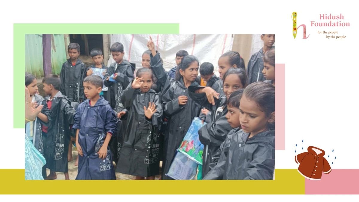 Children in their new raincoats