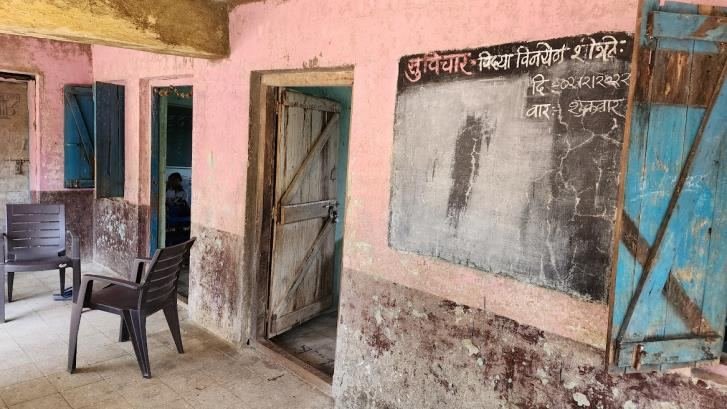 A damaged classroom before the work