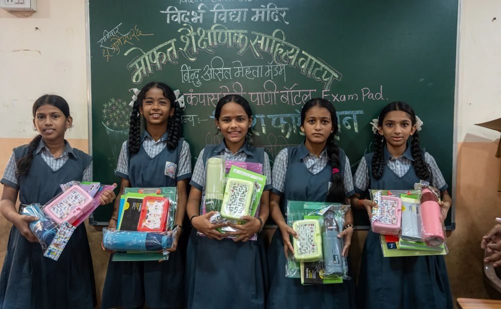School supplies distribution at Vidarbha Vidya Mandir
